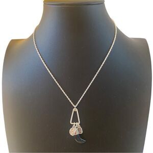 Mixed Metal Charm Pendant Necklace w/ Black Tusk, Quartz & Matte Star.